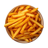 AI generated a bowl of french fries isolated on a transparent background, top view png