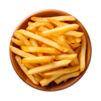 ai généré une bol de français frites isolé sur une transparent arrière-plan, Haut vue png