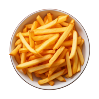 AI generated a bowl of french fries isolated on a transparent background, top view png