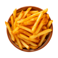 AI generated a bowl of french fries isolated on a transparent background, top view png