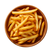 ai généré une bol de français frites isolé sur une transparent arrière-plan, Haut vue png