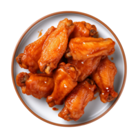 AI generated A plate of chicken wings isolated on a transparent background, top view png