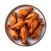 AI generated A plate of chicken wings isolated on a transparent background, top view png