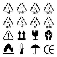 The packing icons for shipping or transport concept. vector