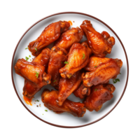 AI generated A plate of chicken wings isolated on a transparent background, top view png