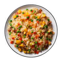 AI generated a plate of fried rice isolated on a transparent background, top view, cut out png