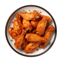 AI generated A plate of chicken wings isolated on a transparent background, top view png