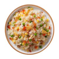 AI generated a plate of fried rice isolated on a transparent background, top view, cut out png