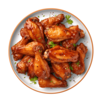 AI generated A plate of chicken wings isolated on a transparent background, top view png