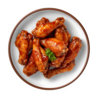 AI generated A plate of chicken wings isolated on a transparent background, top view png