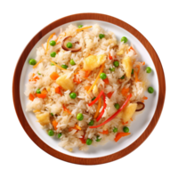 AI generated a plate of fried rice isolated on a transparent background, top view, cut out png