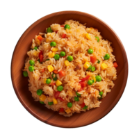 AI generated a plate of fried rice isolated on a transparent background, top view, cut out png