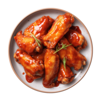 AI generated A plate of chicken wings isolated on a transparent background, top view png