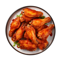 AI generated A plate of chicken wings isolated on a transparent background, top view png