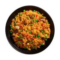 AI generated a plate of fried rice isolated on a transparent background, top view, cut out png