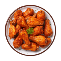 AI generated A plate of chicken wings isolated on a transparent background, top view png