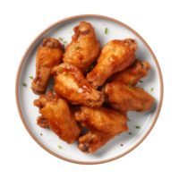 AI generated A plate of chicken wings isolated on a transparent background, top view png