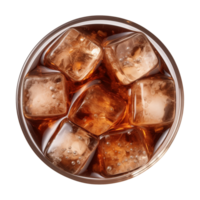 AI generated a glass of iced cola or iced tea isolated on a transparent background, top view png