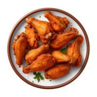 AI generated A plate of chicken wings isolated on a transparent background, top view png