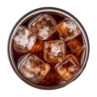 AI generated a glass of iced cola or iced tea isolated on a transparent background, top view png