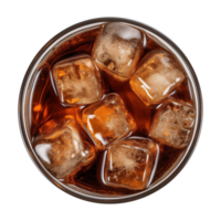 AI generated a glass of iced cola or iced tea isolated on a transparent background, top view png