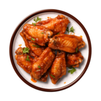 AI generated A plate of chicken wings isolated on a transparent background, top view png