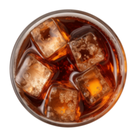 AI generated a glass of iced cola or iced tea isolated on a transparent background, top view png