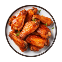 AI generated A plate of chicken wings isolated on a transparent background, top view png