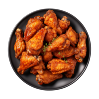 AI generated A plate of chicken wings isolated on a transparent background, top view png