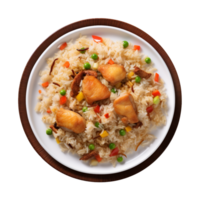 AI generated a plate of fried rice isolated on a transparent background, top view, cut out png