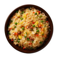 ai generado un plato de frito arroz aislado en un transparente fondo, parte superior vista, cortar fuera png