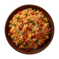AI generated a plate of fried rice isolated on a transparent background, top view, cut out png