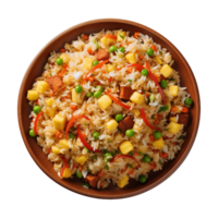 AI generated a plate of fried rice isolated on a transparent background, top view, cut out png
