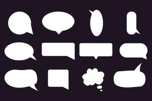 Set paper speech bubble dialog cloud isolated on dark background. Frame sticker, textured . Vector illustration