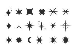 Set star sparkle silhouette y2k burst, geometry abstract shape isolated on white background. Collection futuristic hipster design elements. vector