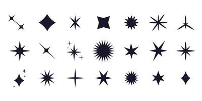 Set star sparkle silhouette y2k burst, geometry abstract shape isolated on white background. Collection futuristic hipster design elements. vector