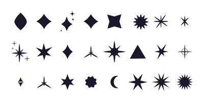 Set star sparkle silhouette y2k burst, geometry abstract shape isolated on white background. Collection futuristic hipster design elements. vector