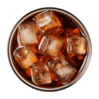 ai généré une verre de glacé Cola ou glacé thé isolé sur une transparent arrière-plan, Haut vue png