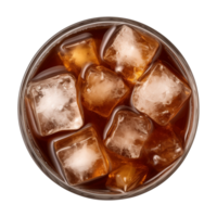 AI generated a glass of iced cola or iced tea isolated on a transparent background, top view png