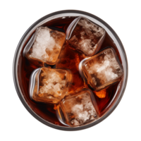 ai generiert ein Glas von vereist Cola oder vereist Tee isoliert auf ein transparent Hintergrund, oben Aussicht png