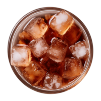 AI generated a glass of iced cola or iced tea isolated on a transparent background, top view png