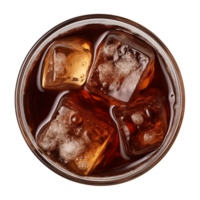 AI generated a glass of iced cola or iced tea isolated on a transparent background, top view png