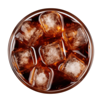 AI generated a glass of iced cola or iced tea isolated on a transparent background, top view png