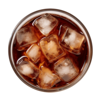 AI generated a glass of iced cola or iced tea isolated on a transparent background, top view png