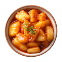 AI generated A bowl of Korean food, tteokbokki isolated on a transparent background, top view png