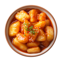 ai genererad en skål av koreanska mat, tteokbokki isolerat på en transparent bakgrund, topp se png