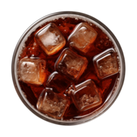 AI generated a glass of iced cola or iced tea isolated on a transparent background, top view png