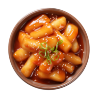 ai generado un cuenco de coreano alimento, tteokbokki aislado en un transparente fondo, parte superior ver png