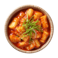 ai generato un' ciotola di coreano cibo, tteokbokki isolato su un' trasparente sfondo, superiore Visualizza png