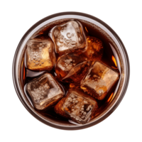 AI generated a glass of iced cola or iced tea isolated on a transparent background, top view png